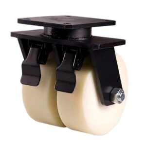 Heavy Duty Swivel Brake Caster, Shockproof Dual MC Nylon Solid Wheel, 6-12 Inch, 15 Ton Super Load Caster