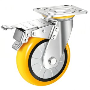 Double Bearing Ultra Heavy Duty PU Swivel Casters with Brake, 4/5/6/8 Inch Super High Load Silent Caster Wheels