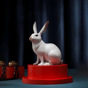 Brass White Rabbit Statue Decorative Copper Rabbit Figurine for Home Office Desk Ornament Lucky Gift
