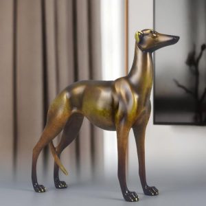 Antique Brass Statue Retro Bronze Finish Whippet Dog Sculpture Luxury Brass Dog Figurine Home Decor