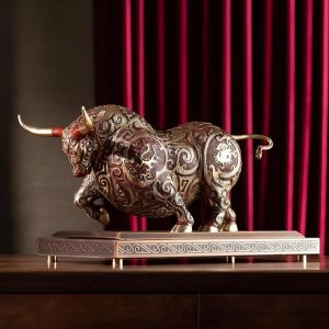 Wealth Attracting Bronze Bull Sculpture Handcrafted Copper Bull Statue Ornament Luxury Office Exclusive Brass Decor