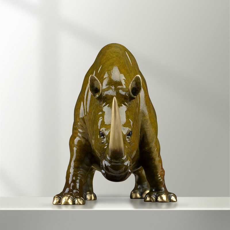 Brass Rhinoceros Sculpture Ornament Unique Rhino Statue for Home Office Tabletop Luxury Decor - Image 2