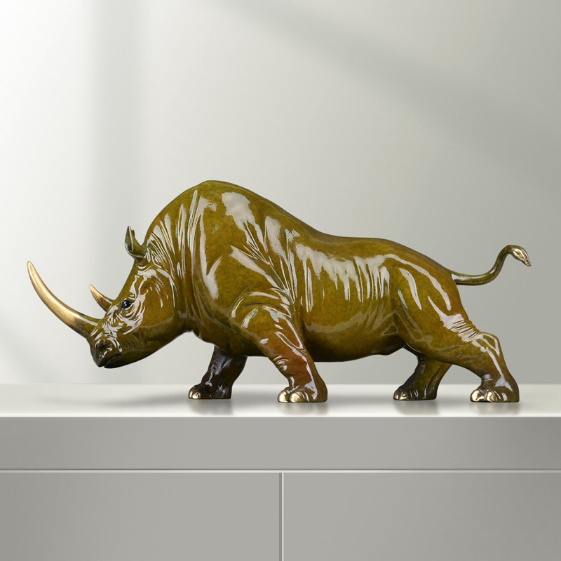 Brass Rhinoceros Sculpture Ornament Unique Rhino Statue for Home Office Tabletop Luxury Decor - Image 4