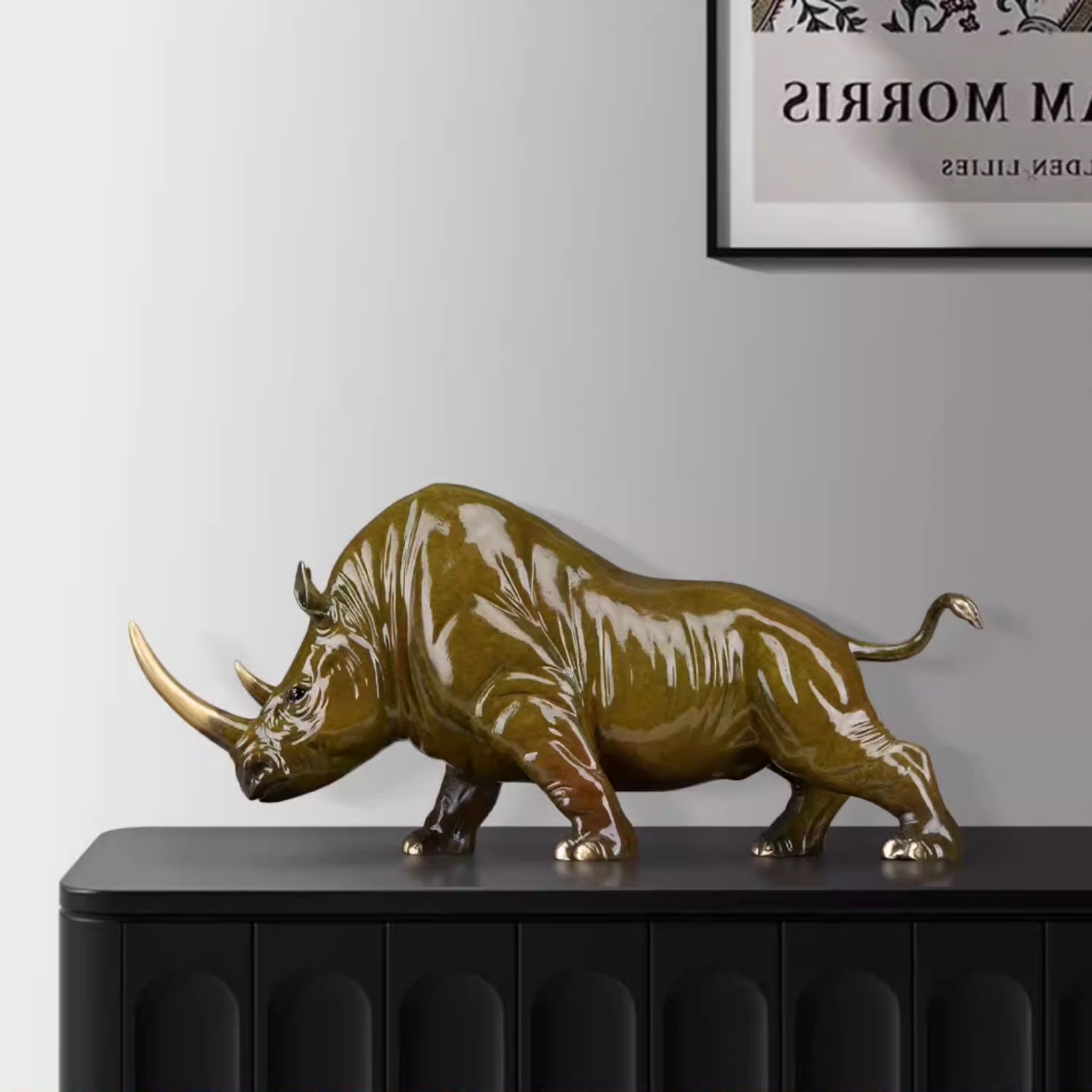 Brass Rhinoceros Sculpture Ornament Unique Rhino Statue for Home Office Tabletop Luxury Decor - Image 7