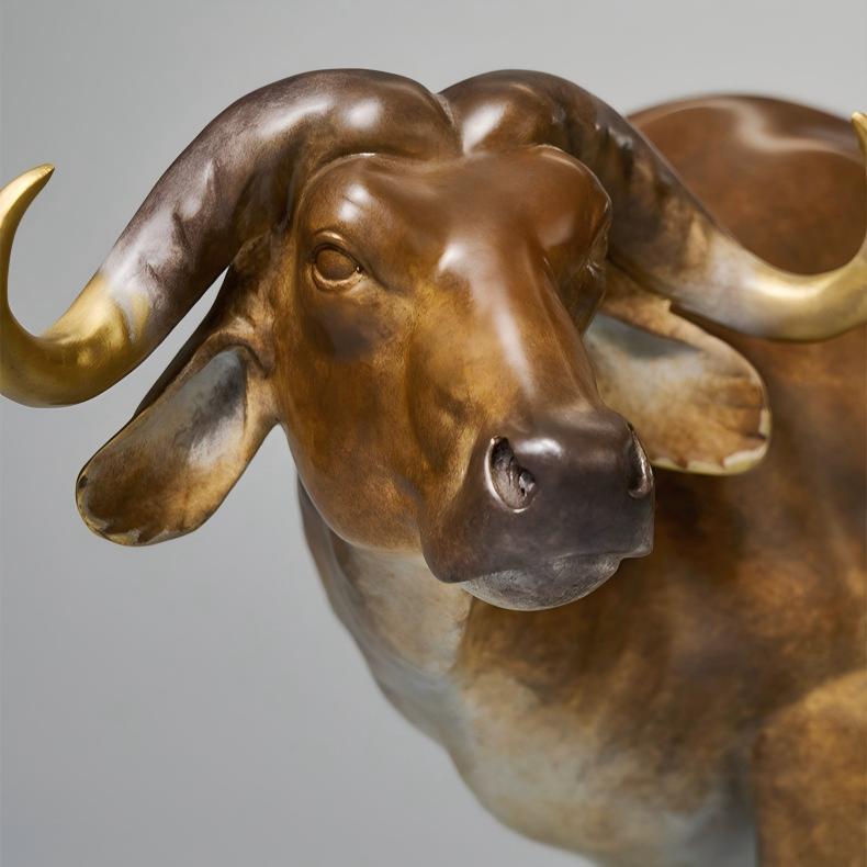 Two-Piece Brass Buffalo Sculpture Set Handcrafted Copper Ox Figurines Home Decoration Gift - Image 4