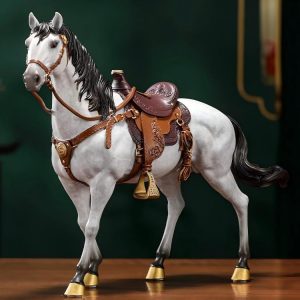 Brass Horse Statue with Saddle Luxury Office Decoration Vintage White Horse Sculpture Horse Figurine Gift