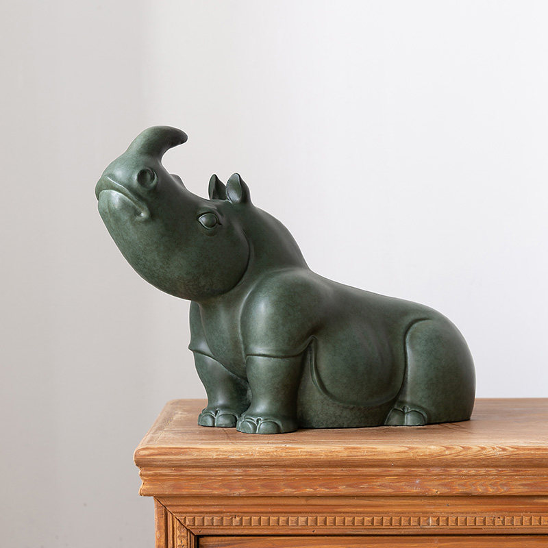 Cute Lying Rhino Brass Statue Desktop Brass Ornament Rhinoceros Animal Sculpture for Home Office Decoration - Image 2