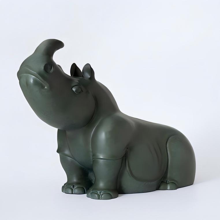 Cute Lying Rhino Brass Statue Desktop Brass Ornament Rhinoceros Animal Sculpture for Home Office Decoration - Image 4