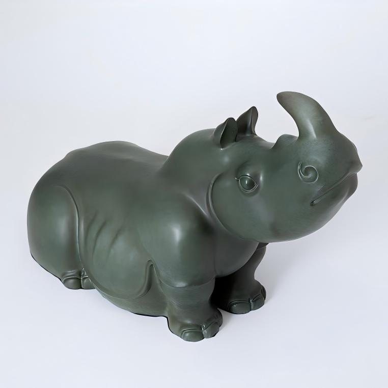 Cute Lying Rhino Brass Statue Desktop Brass Ornament Rhinoceros Animal Sculpture for Home Office Decoration - Image 3
