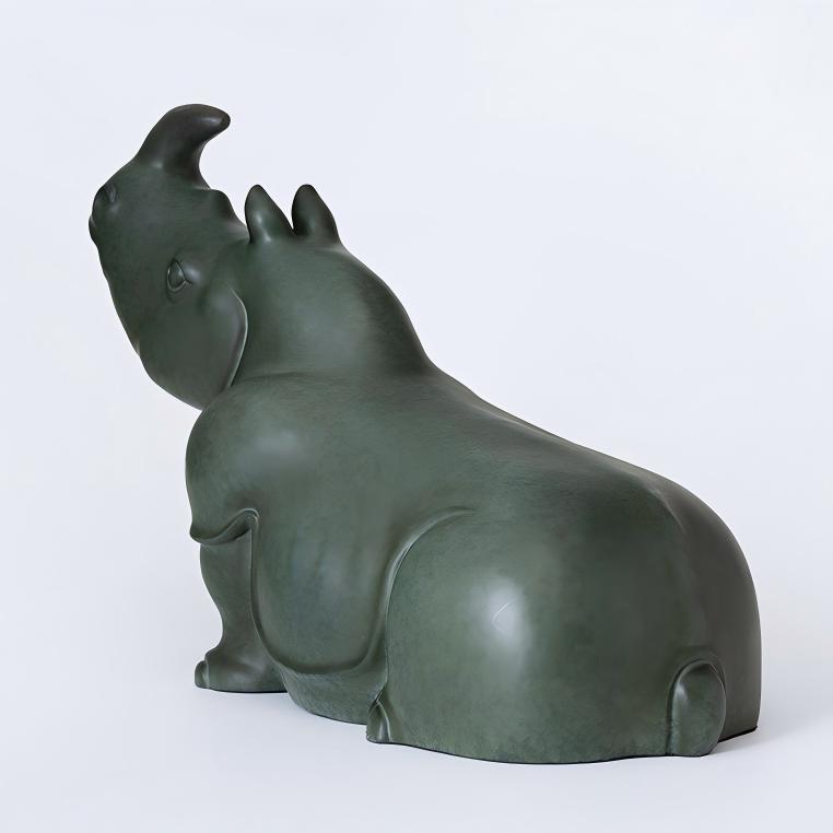 Cute Lying Rhino Brass Statue Desktop Brass Ornament Rhinoceros Animal Sculpture for Home Office Decoration - Image 5