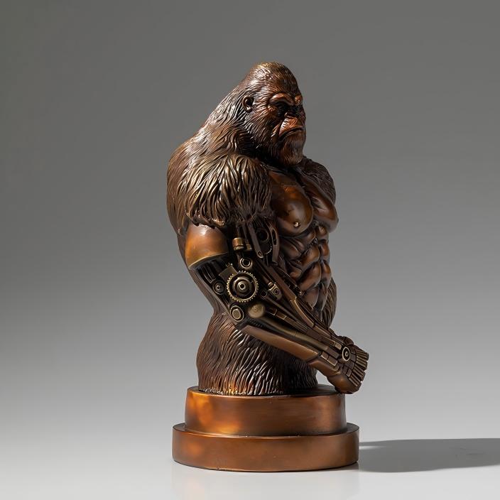 Steampunk Cyborg Gorilla Bust Statue Brass Material Mechanical Ape Figurine Exclusive Shelf Ornament for Home Living Room - Image 2
