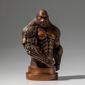 Steampunk Cyborg Gorilla Bust Statue Brass Material Mechanical Ape Figurine Exclusive Shelf Ornament for Home Living Room