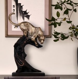 Luxury Tabletop Decor Brass Leopard Sculpture Artistic Hand-Cast Bronze Leopard Figurine Wildlife Animal Ornament For Home Office Display