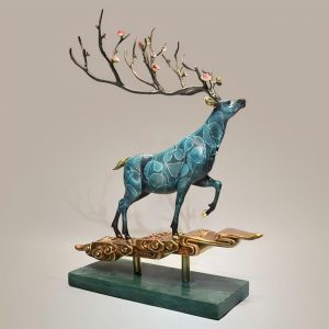 Premium Copper Sika Deer Sculpture Luxury Lucky Prosperity Ornament Bronze Deer Statue for Home Office Decor