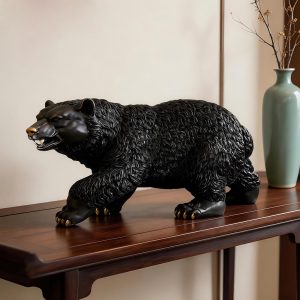 Handcrafted Black Brass Grizzly Bear Figurine Realistic Fur Texture Wildlife Statue Desktop Ornament for Office Luxury Art Collection